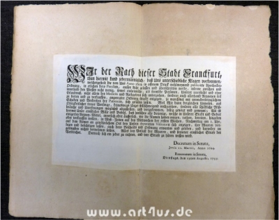 Frankfurt am Main 1755 : Verkauf von Artzney-Mitteln